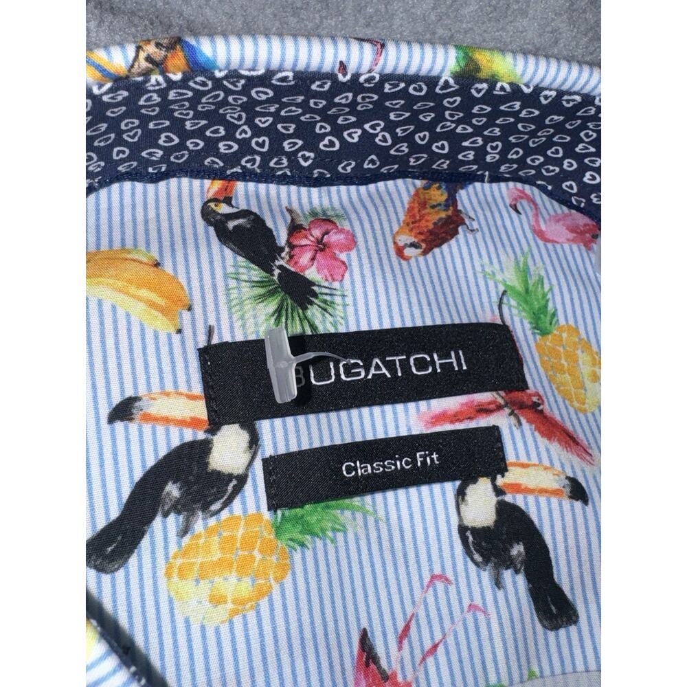 Bugatchi Classic Fit Men's Dress Shirt Size Large Multicolor Parrots Birds Fruit - Picture 3 of 4